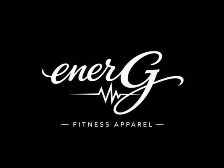 Logo of enerG Fitness Apparel with a heartbeat line on a black background
